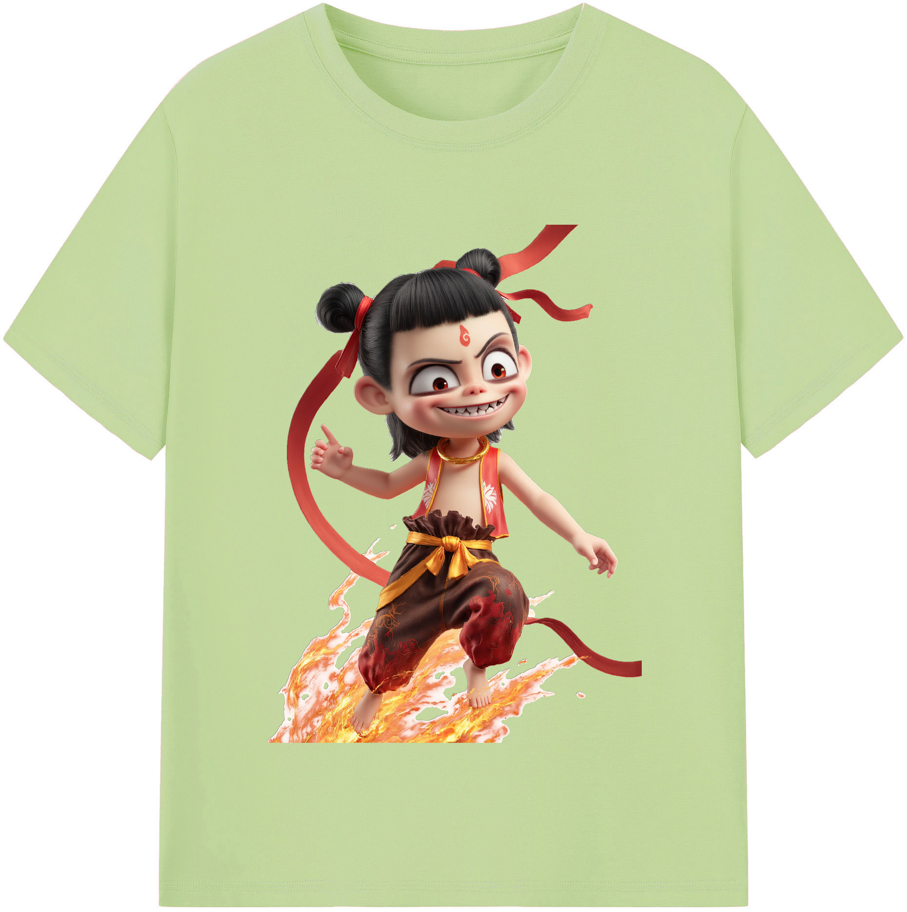 （画像用） Ne Zha 2 ナタ 魔童の大暴れ 綿100％半袖Tシャツ（フロントプリント）